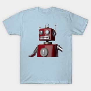 Red wide-eyed robot with grin T-Shirt